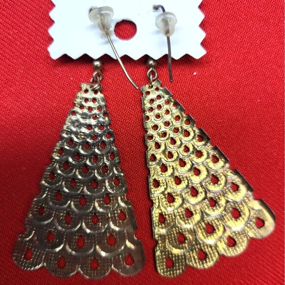 Christmas Dangling Earrings Golden Christmas Tree  Jingle Bell Set of 2 - Picture 6 of 14